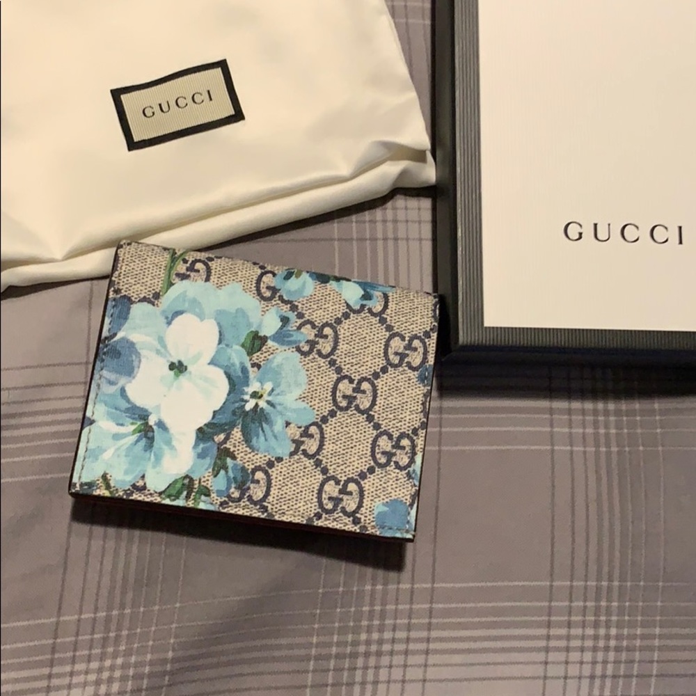 Blue Gucci Blooms Card Case Wallet